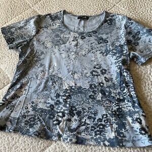 Les Collections Mat T-Shirt Women Medium Blue Excellent Abstract Cotton Tee